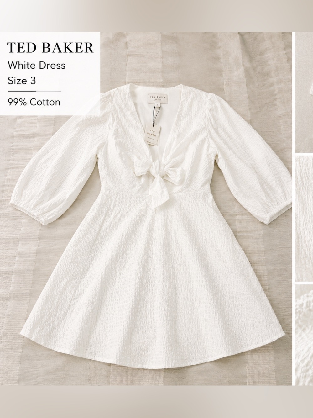 Ted Baker Cream Textured Tie-Front Girls' Dress